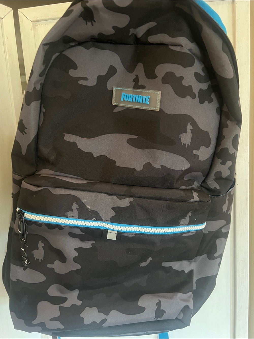 EUC Fortnite Black Camouflage Backpack with Blue Accents